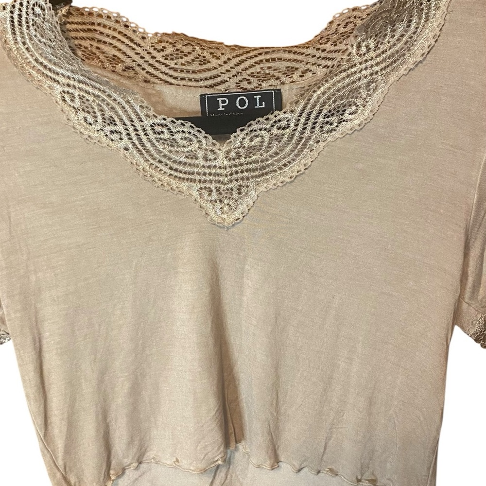 POL Beige Lace Crop Top Small Boho Romantic Sheer Crochet - Picture 4 of 6